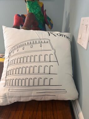 Rome Sketch Accent Pillow - White with Black Design